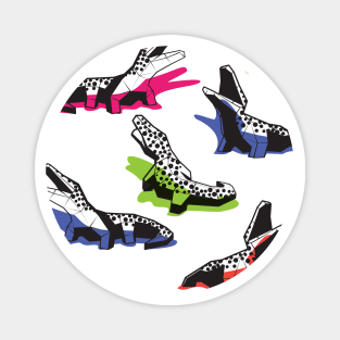 Neon geo crocodiles // pattern // white background black and white geometric animals green fuchsia pink blue and orange shadows Magnet